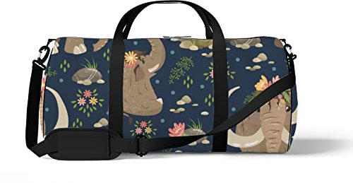 Sport- und Fitnessstudio-Reisetasche für Yoga, Tanzen, Übernachtungs-Weekend-Reisetasche, Mammuts mit Blumen, Workout-Handgepäck-Umhängetasche für Damen und Herren