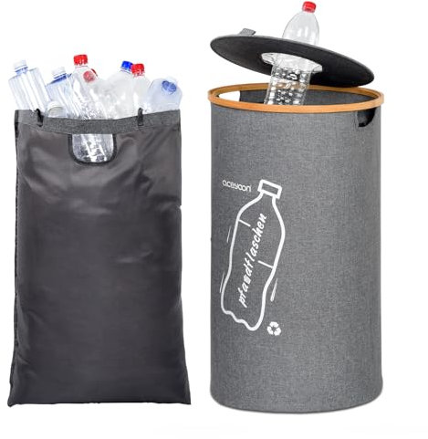 aceyoon Colector de Botellas, 100L Recoge Botellas Retornable Plegable con Asas de Bambú Contenedor Recogida Botellas de Almacenamiento Bolsa de Transporte Integrada (Gris)