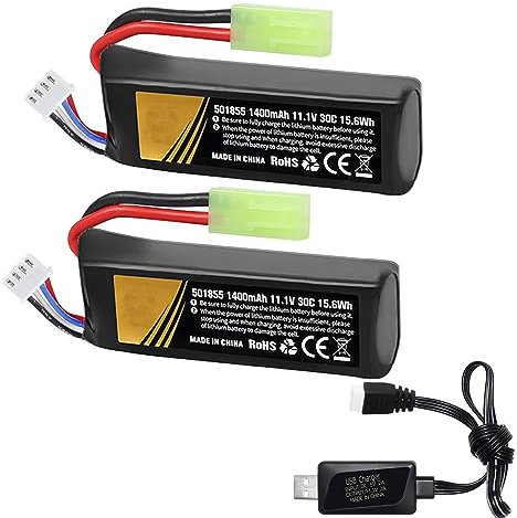 Batterie Lipo 11,1 V pour airsoft 1400 mAh avec prise Tamiya 30 C à haut taux de décharge - Batterie Lipo rechargeable 3S pour pistolets Airsoft