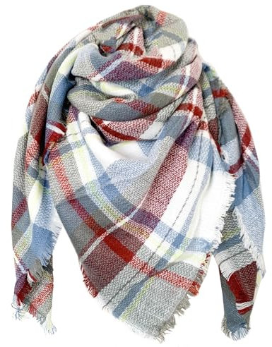 FIFTHAVE Écharpe Chale Femme Cachemire Châle Grand Plaid Tissu Glands Foulard Oversize Ponchos Carreaux Shawl Automne Hiver et Capes Acrylique Souple Chaud Scarf Gris Bleu