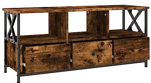 Tidyard Mobile,Porta TV,Stile Industriale,in Ferro e Multistrato,Rovere Fumo,con 3 Cassetti,102x33x45 cm,Consolle TV,con Cassetti,Mobile Porta TV con Cassetti,Mobile Porta TV Industriale