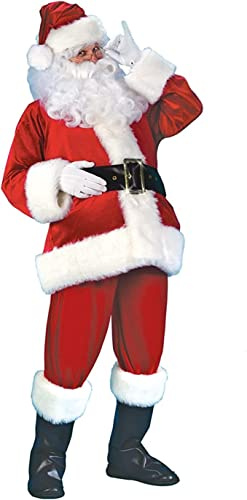 Kcolic 7 Piece Unisex Santa Claus Costume Hat + Beard + Top + Pants + Belt + Gloves + Leather Boot Covers Christmas Suit Adult Suits Party Outfit Santa Set 6XL.
