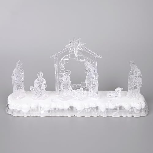 SHATCHI Weihnachts-Krippe, beleuchtet, mit Musik, Acryl, batteriebetrieben, beleuchtet, Weihnachtsdekoration, Stern-Design 1, 32 cm