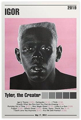 BSapp Tyler, The Creator Poster IGOR Tracklist Album Cover Poster 3 Leinwand Poster Wandkunst Dekor Druck Bild Gemälde für Wohnzimmer Schlafzimmer Dekoration 30 x 45 cm