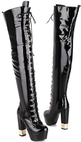 Stivali Lunghi A Spillo da 16 Cm Stivali A Spillo da Donna Tacco Alto Scarpe con Tacco Alto di Grandi Dimensioni Stivali da Donna,Black1,43 EU