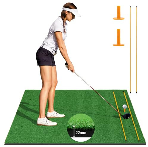 SPOTRAVEL 5 x4FT Golf Practice Mat, Artificial Golf Hitting Mat with 2 Rubber Tees & 2 Alignment Sticks, Portable Chipping Mat for Pros & Beginners, 152 x 117cm (22mm Thickness)