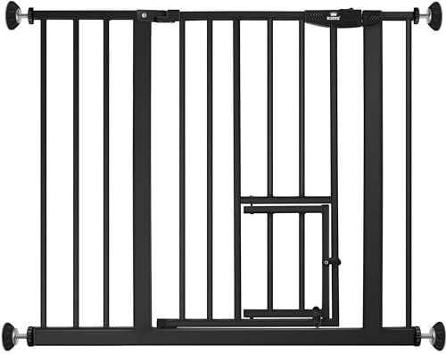 KIDIZ Absperrgitter zum Klemmen mit Katzenklappe, Türschutzgitter, Autoclose Kinder Treppengitter ohne Bohren | 90° Stopp Schutz, schwenkbar, Treppenschutzgitter, Schwarz, Breite: 88-101 cm