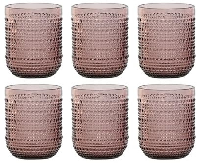Generico BIBIHOME - Set da 6 bicchieri da acqua in cristallo rosa di Item International finemente intagliati a rilievo molto resistenti - bicchieri colorati di alta qualità (capacità 240 ml)