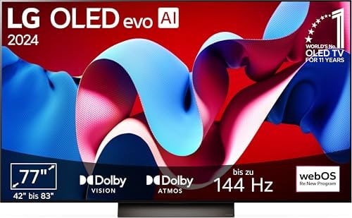 LG OLED77C47LA TV 77 (195 cm) OLED evo Fernseher (α9 Gen7 4K AI-Prozessor, webOS 24, Dolby Vision, bis zu 120Hz) [Modelljahr 2024]