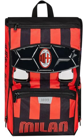 Seven Schulrucksack ACM 1899 Fußball – PATH OF Victory, schwarz rot – Doppelter Rucksack mit Reißverschluss und mit Trinkflaschenhalter, Kinderrucksack