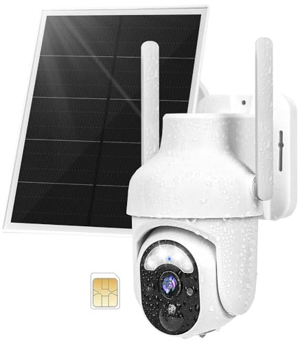 4G LTE Telecamera con SIM Scheda Pannello Solare 2k 360° Batteria Telecamera Esterno Senza Fili Visione Notturna Rilevamento Del Movimento IP65 Archiviazione SD/Cloud Videocamera Sorveglianza Esterno