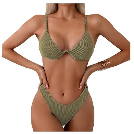 ZC8bdbd Sexy zweiteiliger Damen-Bikini, Tanga, undewrwire, Triangel-Bikini, Badeanzüge, Khaki, Medium