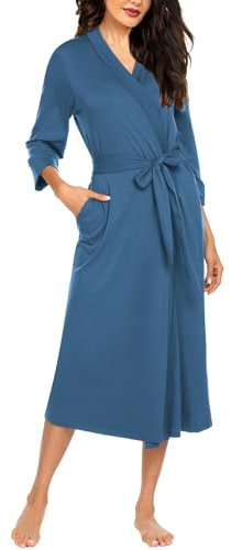 Ekouaer Peignoir de Bain Femme Poches Douche Cadeau Confortable Kimono Foncé Bleu XXL