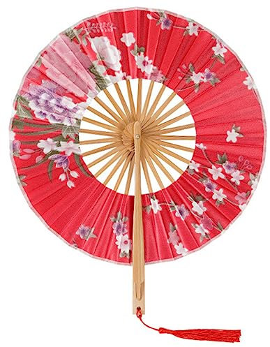 GARVALON Japanese Uchiwa Fan Traditional Style Round Handheld Fan Tassel for Woman Dancing Portable Hand for Daily Use and Party Decoration