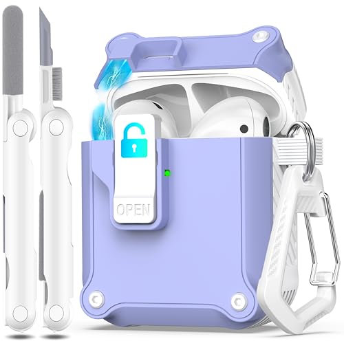 R-fun per AirPods 2a generazione 2019 Custodia, 1a gen 2016, protezione completa contro le cadute, coperchio a scomparsa automatico per custodia Apple Airpods con kit di puliz,Bianco/Lavanda