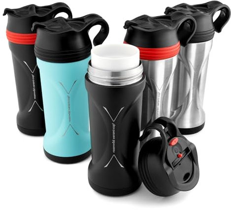 Roamwild Cerami Cup 12oz / 354ml – with Unique Ceramic Fresh Tasting Inner - Quadruple Thermal Insulation Technology Stainless Steel Travel Mug, BPA-Free, Dishwasher Safe (Black & Black)