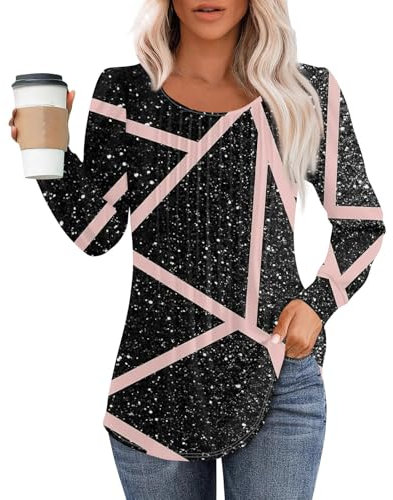 LUNULE Blitz, Oversize Pullover Damen Italienische Mode Bedruckte Rundhals Langarm T Shirts Mit Falten Herbst Winter Basic Tee Shirt Oberteile Teenager Mädchen Sweatshirt