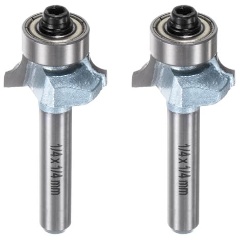 sourcing map 2pcs Roundover Router Bit 1/4 Shank 1/8 Radius Tungsten Steel Tipped Edge Rounding Over Bit with Bearing Guide, Woodworking Milling Tool, Light Blue