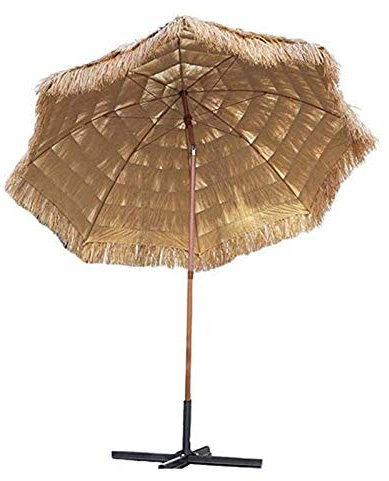 CGCSYZ Tragbarer Strohschirm für den Haushalt, zusammenklappbarer runder Sonnenschirm, Schirmoberfläche kann gekippt werden, tropischer Strandschirm mit Sockel fü(