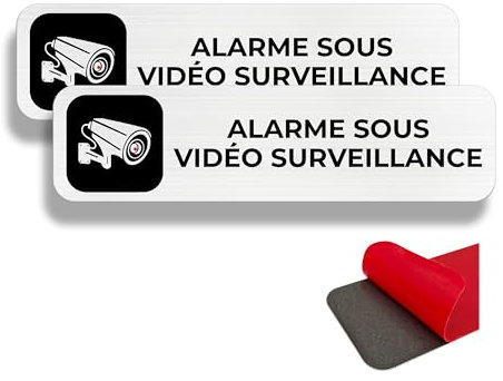 FloraVigo Panneau de caméra, 2 étiquettes d'alarme maison, 19×5 cm, panneau d'alarme de sécurité, intérieur/extérieur, panneau en aluminium, panneau d'alarme, avec autocollants(Alarme sous vidéo)