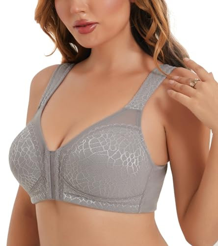 Curyon Women's Front Closure Back Support Minimiser Bra Full Figure Jacquard Grey 36B