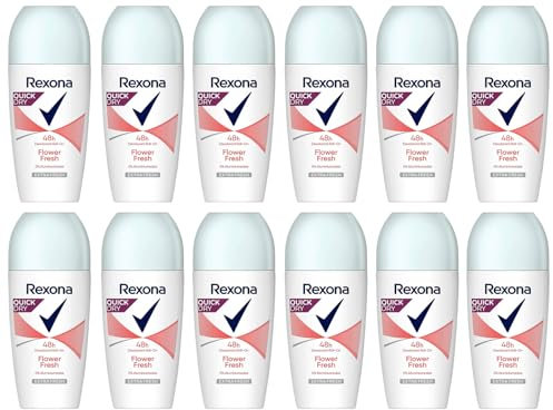 12x Rexona Deo Roll-On Flower Fresh verleiht einen frischen, leicht blumigen und dezenten Duft Schutz vor starkem Schwitzen und Körpergeruch 50 ml 0% Aluminiumsalze (12er Pack)