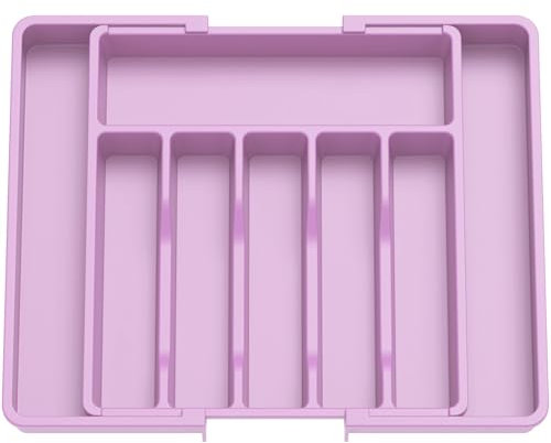 Lifewit Besteckkasten für Schubladen 40 50, Kunststoff Besteckeinsatz (Tiefe 38 cm), erweiterbare Besteckschublade Einsatz, Schubladen Organizer Küche für Besteck, Cutlery, Geschirr, Löffel, Lila