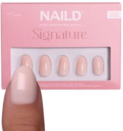NAILD Softgel Press On Nails Round, Babe – Fingernägel zum Aufkleben in Studioqualität – Wiederverwendbare künstliche Fingernägel – inkl. Nagelkleber, Feile & Zubehör
