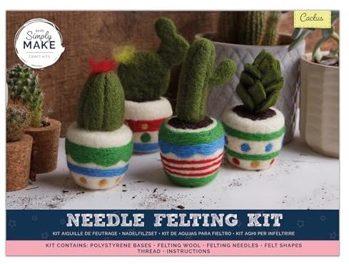 Simply Make Needle Felting Kit, Cactus 4 Pack, Multicoloured, Single Craft Kit, Needle Felting Kit with Felting Needles and Felting Wool, Ideal Needle Felting Kits for Beginners, Fun DIY Craft Kit