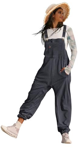 YESNO Women's Casual Corduroy Overalls Adjustable Straps Loose Sleeveless Harem Bib Jumpsuits for Women with Pockets M PCLUK Gray