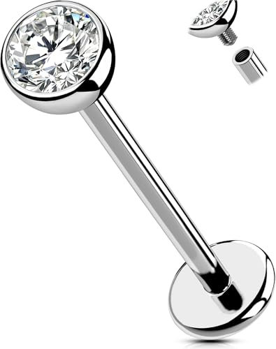 OUFER Body Piercing Labbro Piercing Internally Labret Jewellery 18G Lip Stud Titano 6/8/10/12mm Tragus Conch Lobe Helix Piercing Bar Labret Flat Back Earrings