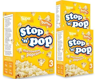 9pk x 85g Stop N Pop microwave popcorn Sols butter Flavour Microwave popcorns 3 BOX movie night Popcorn Family size butter Flavour microwave popcorn