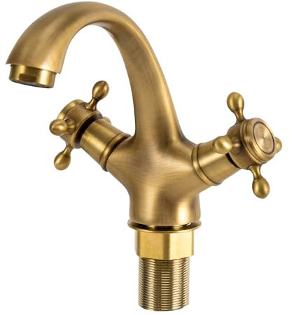 Grifo retro con dos asas, grifo de lavabo antiguo, grifo de latón para baño, grifo de agua caliente y fría para cocinas, baños y baños, manguera G3/8, norma UE