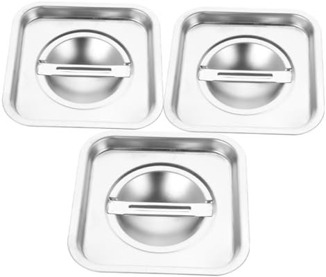 SECFOU 3 Pcs Seasoning Jar Lid Food Warmer Pan Lid Stock Pot Lid Sauce Pan Cover Buffet Serving Pan Lid Food Covers Wok Lid Grease Container Lid Pot Lid Replacement Silver Stainless Steel
