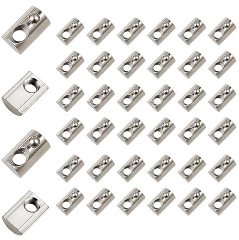 Bhina 40 Stück Nutensteine Edelstahl, T Nut Mutter, Nutensteine mit Kugel, Alu Solar Gleitmutter Gewinde Nut Nutenstein Kugel für Alu Profil Schiebemuttern für Aluprofil der Serie EU (M8)