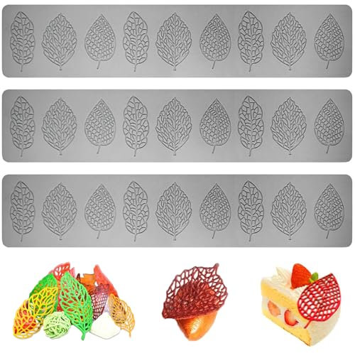 Lot de 3 Moules en Silicone en Forme de Feuille, Tapis de Dentelle de Silicone, Feuille Bonbons Moule, Moule à Gâteau en Dentelle pour Chocolat, Gâteaux, Fondant Outils de Décoration