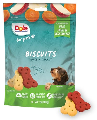 Dole for Pets Freshly Fetched Dog Biscuits, Apple & Carrot Flavor Dog Treats, 7oz | Flavored with Real Veggies, No Wheat, Corn, Soy, Artificial Flavors, Colors, Preservatives, or Animal Products