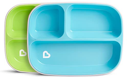 Munchkin Splash 2 Piece Toddler Divided Plate Dining Set| Baby Feeding Set with 2 Baby Plates| Weaning Set with Dishes| 6+ Months, BPA Free - Blue/Green