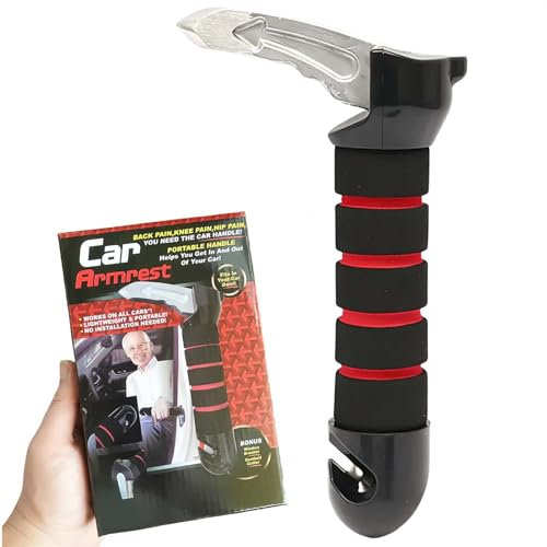 HUAZEXINX 3-in-1 Car Door Assist Handle for Seniors – Ergonomic, Portable & Durable Aluminium Transfer Aid for Safe Auto Entry & Emergency Access (Red)