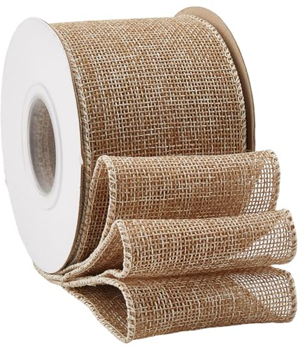 CABODYALS 10 iarda 2.5 pollici Nastro di Tessuto di Filo di Iuta Naturale Largo Marrone Chiaro con Bordo Metallico Nastri Rustici Rotoli Alla Rinfusa con Bobina per Cucito Creazione Artigianato Confez