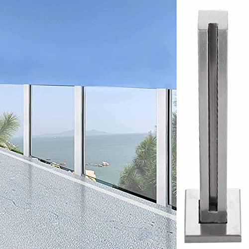 CVERTHAF Glaszaunpfosten Glasbalustradenpfosten Quadratische Glasbalustraden-Geländerpfosten, Gewerblicher Zaunpfosten-Handlauf Silber, Winddichte Glasgeländer-Paneelklemme, Plattform-Glasgeländersys