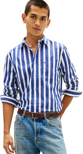 Tommy Hilfiger Herren Flex Poplin Bold Stripe Shirt Mw0mw41715 L/S Shirt (1er Pack)