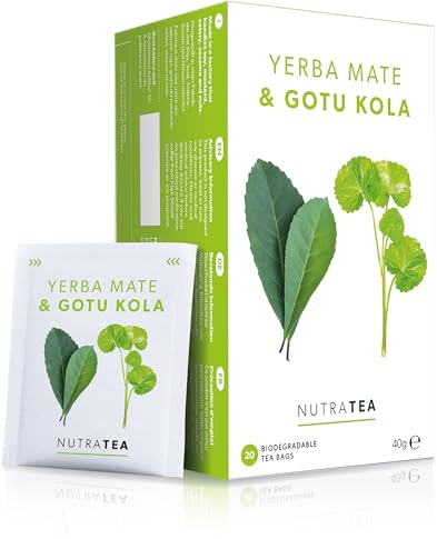 Nutra Tea Yerba Mate & Gotu Kola - Yerba Mate Tea, Coffee Alternative, Fitness Tea - Caffeine Alternative Without The Jitters - 20 Individual Wrapped Bags - Herbal Infusion (1 Pack)