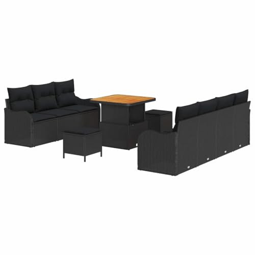 vidaXL Garten-Sofa-Set mit Kissen 10 pcs Schwarz 80 x 80 x 71 cm, Verstellbare Füße, modulares Sofa-Set für draußen, Moderne Rattan Lounge, vielseitiger ESS- und Entspannungsbereich