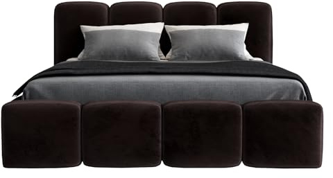 A&J MöbelLand Polsterbett 140x200 mit Bettkasten und Lattenrost – DONA-OM, Bett mit Stauraum in Dunkelbraun ohne Matratze