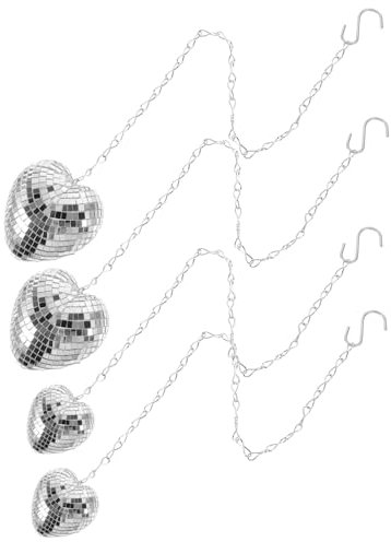 MUCKLILY 4Stücke Herz Disco Kugel Hängende Dekoration für Partys Hochzeiten und Geburtstagsfeiern Spiegel Diskokugel Ornament mit Aufhängekette und Stimmungsvolle