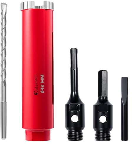 ColumPRO 42mm x 150mm Long Diamond Core Drill Bit Set with Hex Shank Adapter, SDS Adapter, Centre Drill Bit & Quick-Release Pin, Ideal for Masonry, Concrete & Other Brick, Choice of Construction Sites