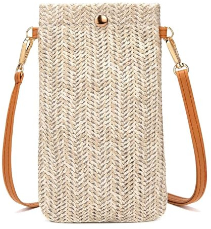 JOOTUEPO Crossbody Phone Bag for Women Ladies, Mobile Phone Pouch Bag, Woven Straw Small phone Bags, Small Cellphone Bags Coin Purse Wallet Gifts White