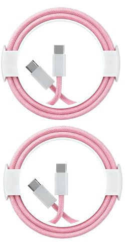 IIIZ Confezione da 2 cavi USB C intrecciati per iPhone Air/17 Pro/17 Pro Max/17, cavo di ricarica intrecciato da tipo C a tipo C, per iPhone 16, 15 Pro Max Plus, (1 m + 2 m), rosa