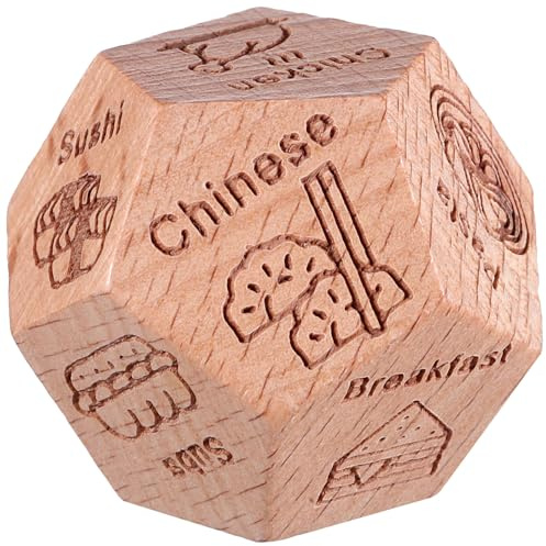 VANZACK Multi-sided Wooden Food Decision Boxwood Dinner Game for Fair and Clear Engraved Cuisine Options Playful Decorative Dinner Decider for Family and Friends